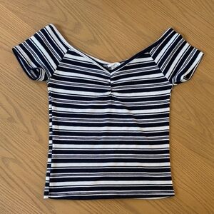 Girls navy and white striped top